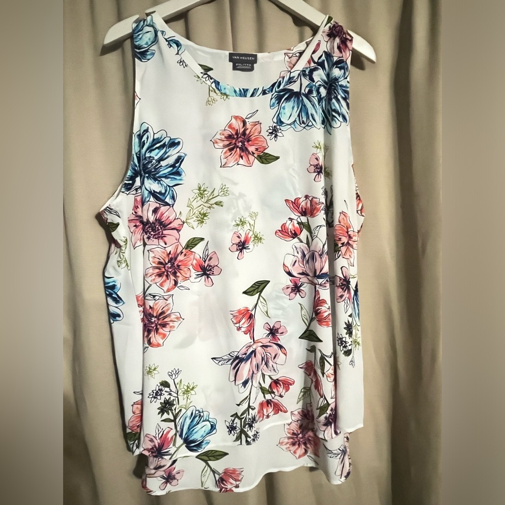 XXL Van Heusen Sheer Hi Lo Floral Tank Top